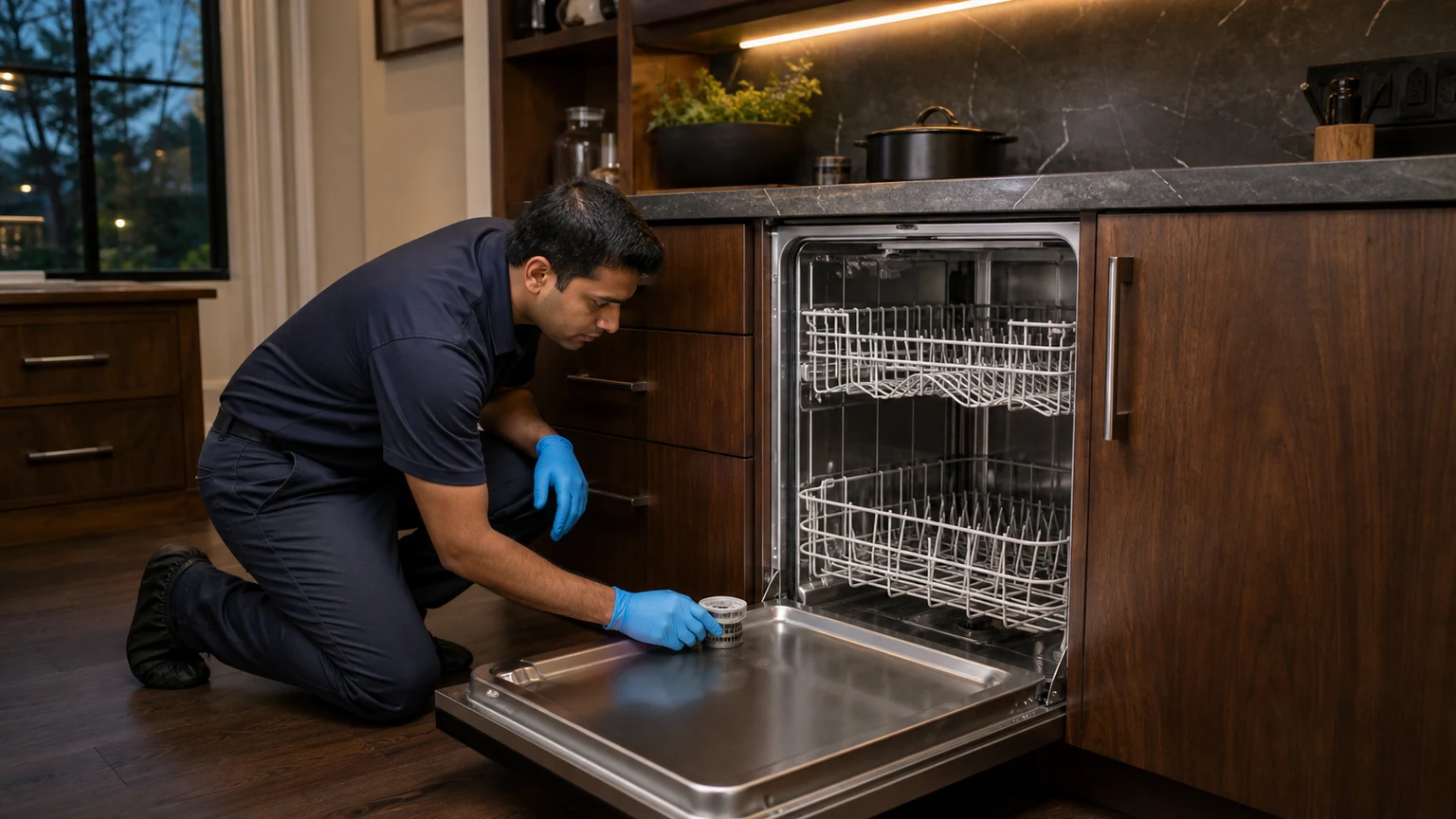 Panel-ready dishwasher diagnostic visit in the service area
